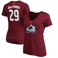 Women's Fanatics Nathan MacKinnon Burgundy Colorado Avalanche Team Authentic Stack Name & Number V-Neck T-Shirt