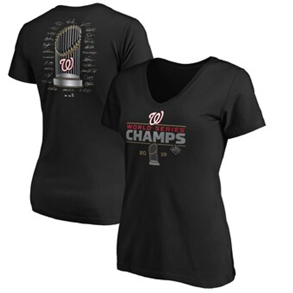 Women's Majestic Black Washington Nationals 2019 World Series Champions Signature Roster V-Neck T-Shirt