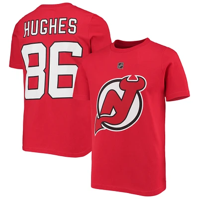 Youth Jack Hughes Red New Jersey Devils Player Name & Number T-Shirt