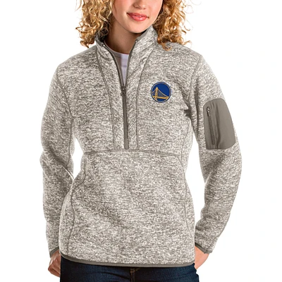 Women's Antigua Natural Golden State Warriors Fortune Quarter-Zip Pullover Jacket