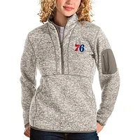 Women's Antigua Natural Philadelphia 76ers Fortune Quarter-Zip Pullover Jacket