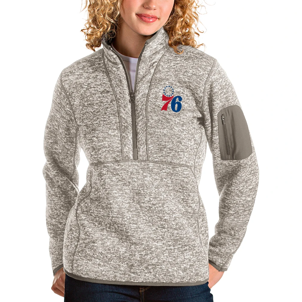 Women's Antigua Natural Philadelphia 76ers Fortune Quarter-Zip Pullover Jacket