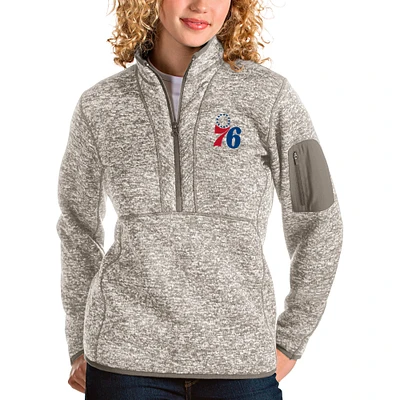 Women's Antigua Natural Philadelphia 76ers Fortune Quarter-Zip Pullover Jacket