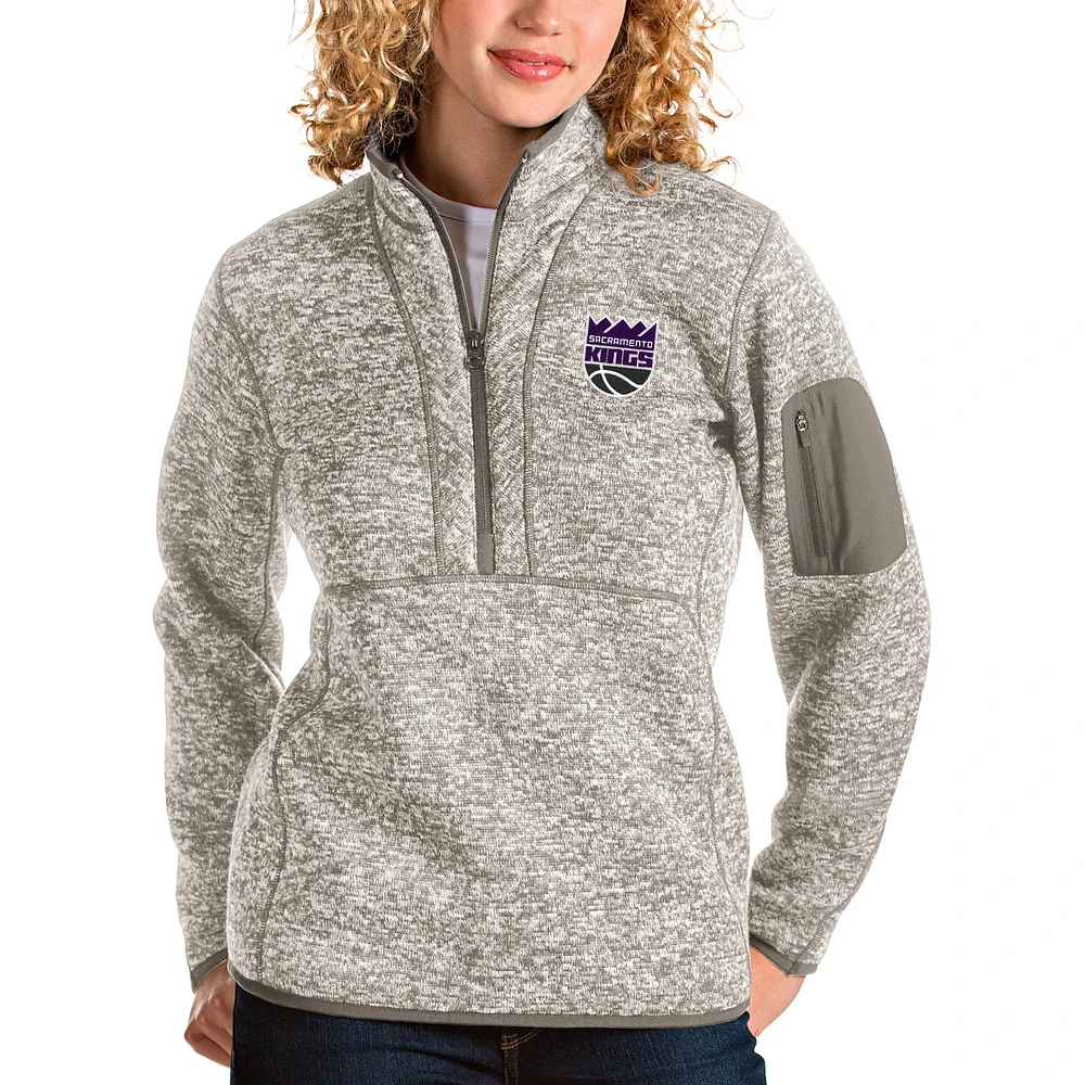 Women's Antigua Natural Sacramento Kings Fortune Quarter-Zip Pullover Jacket