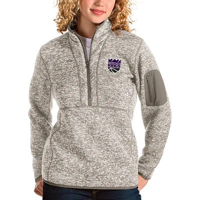 Women's Antigua Natural Sacramento Kings Fortune Quarter-Zip Pullover Jacket