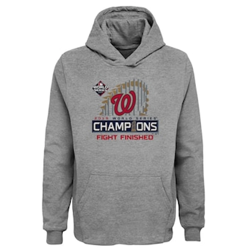 Youth Fanatics Heather Gray Washington Nationals 2019 World Series Champions Locker Room Pullover Hoodie