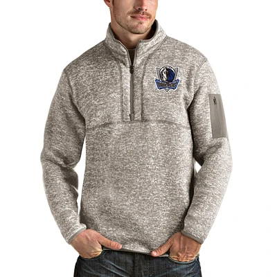 Men's Antigua Natural Dallas Mavericks Fortune Quarter-Zip Pullover Jacket