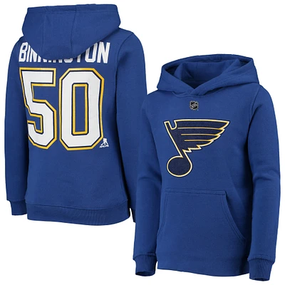 Youth Jordan Binnington Blue St. Louis Blues Player Name & Number Hoodie