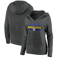 Women's Fanatics Heathered Charcoal Los Angeles Rams First String V-Neck Pullover Hoodie