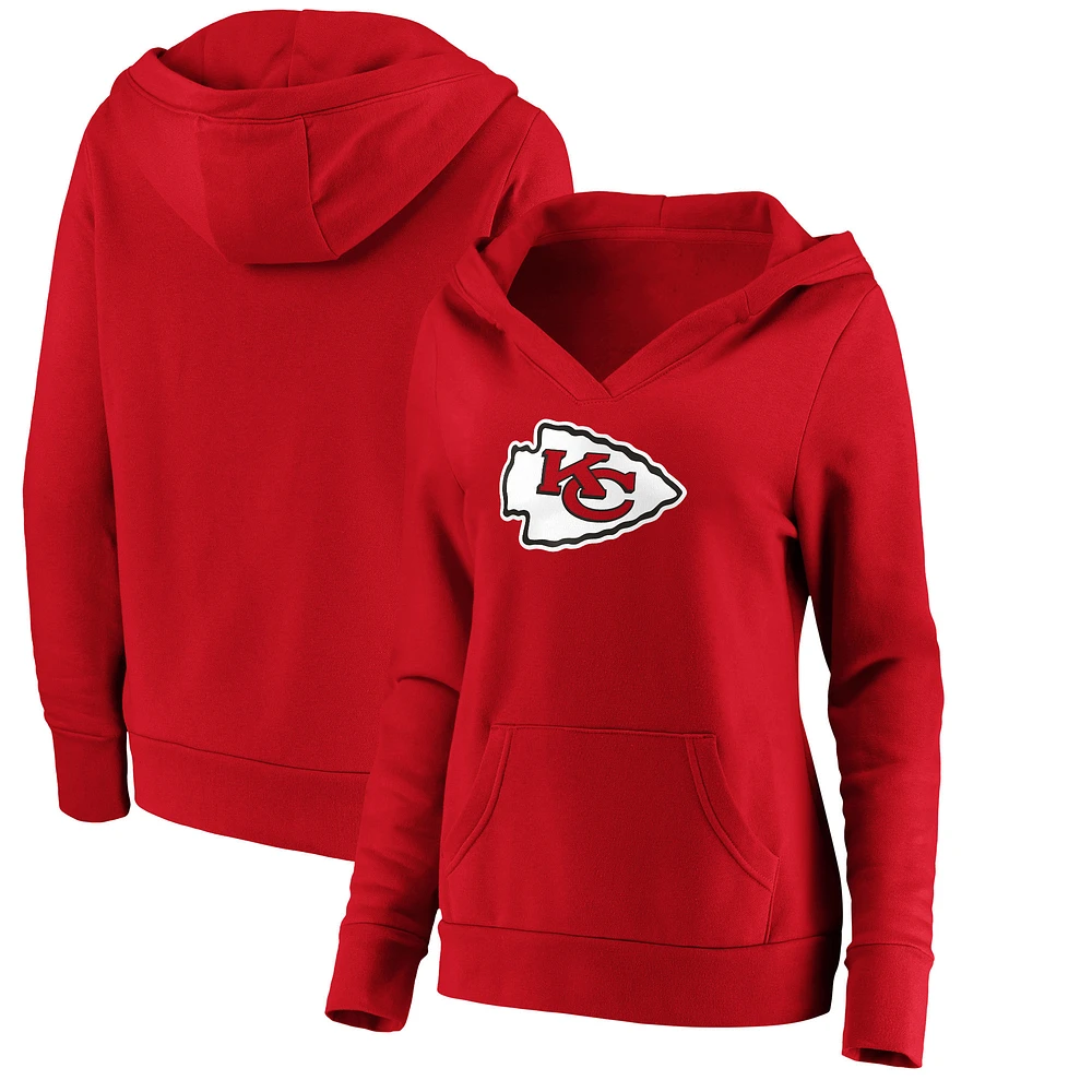 Women's Fanatics Red Kansas City Chiefs Primary Team Logo V-Neck Pullover Hoodie