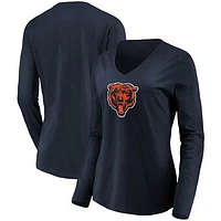 Women's Fanatics Navy Chicago Bears Primary Logo Long Sleeve V-Neck T-Shirt