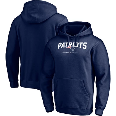 Men's Fanatics Navy New England Patriots Logo Team Lockup Fitted Pullover Hoodie