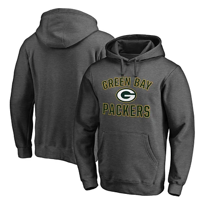 Men's Fanatics Heather Charcoal Green Bay Packers Victory Arch Team Fitted Pullover Hoodie