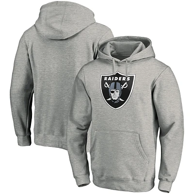 Men's Heather Charcoal Las Vegas Raiders Primary Logo Fitted Pullover Hoodie