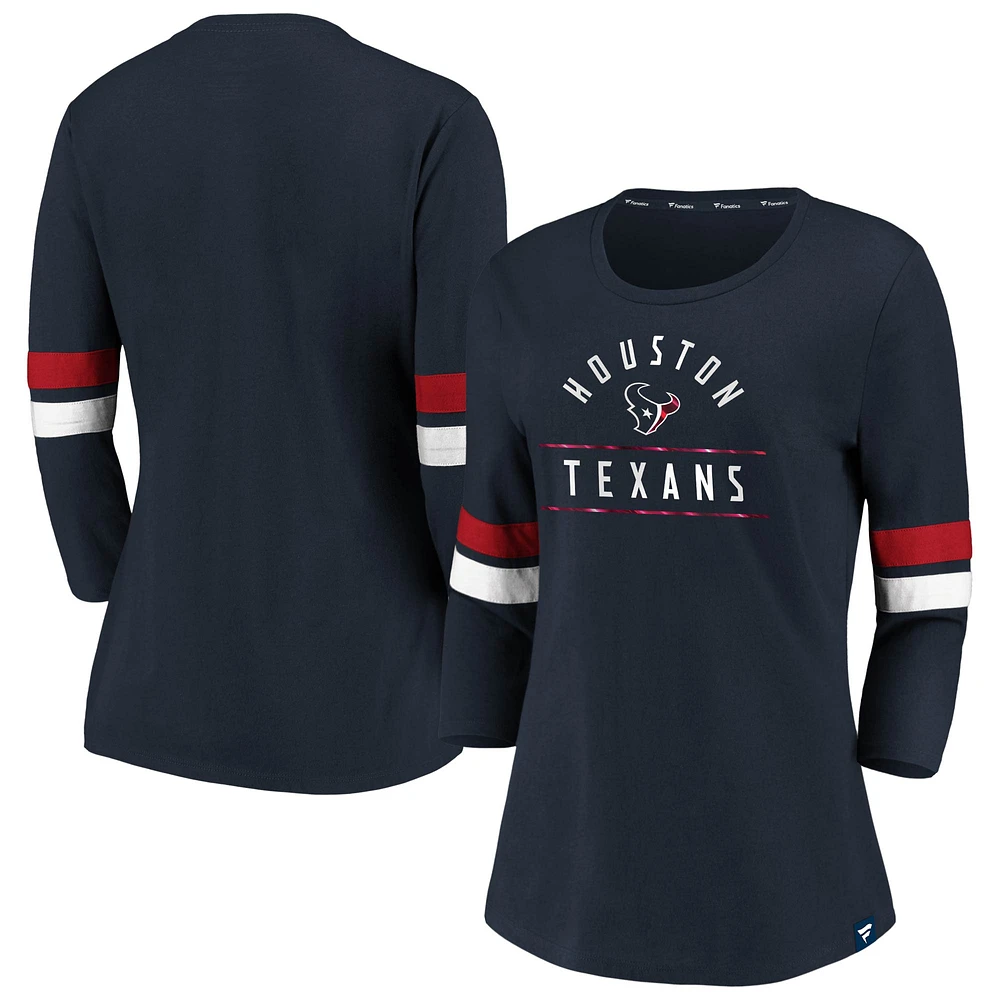 Women's Fanatics Navy/Red Houston Texans Iconic Stripe 3/4 Sleeve T-Shirt