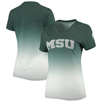 Women's Heathered Green Michigan State Spartans Ombre V-Neck T-Shirt