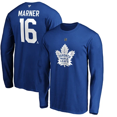 Men's Fanatics Mitchell Marner Blue Toronto Maple Leafs Authentic Stack Name & Number - Long Sleeve T-Shirt