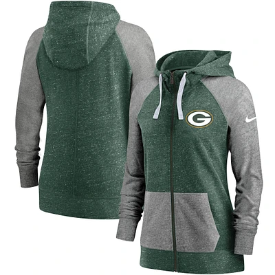 Women's Nike Heathered Green Green Bay Packers Gym Vintage Full-Zip Hoodie