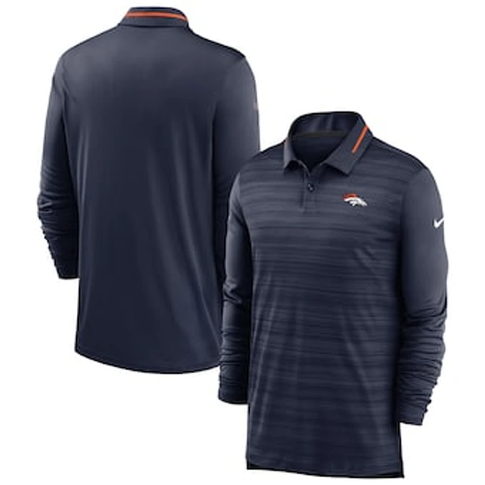 Men's Nike Heathered Navy Denver Broncos Sideline Performance Long Sleeve Polo