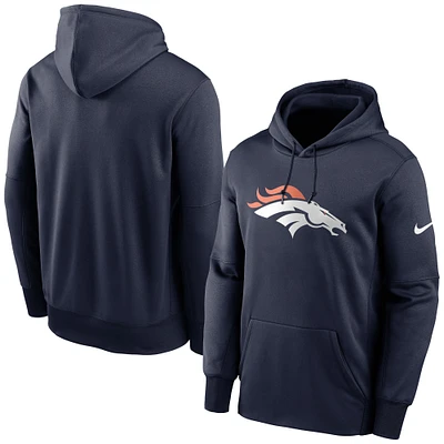 Men's Nike Navy Denver Broncos Fan Gear Primary Logo Therma Performance Pullover Hoodie