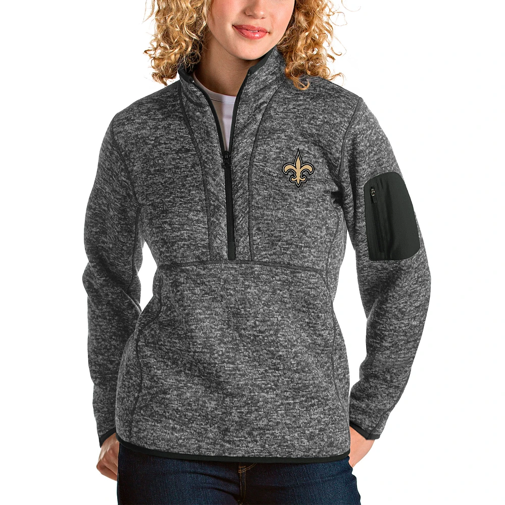 Women's Antigua Charcoal New Orleans Saints Fortune Half-Zip Pullover Jacket