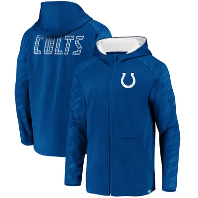 Men's Fanatics Royal Indianapolis Colts Iconic Embossed Defender Raglan Full-Zip Hoodie