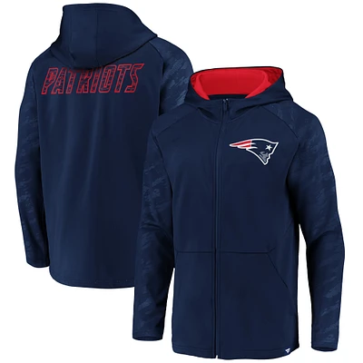 Men's Fanatics Navy New England Patriots Iconic Embossed Defender Full-Zip Hoodie