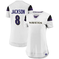 Women's Fanatics Lamar Jackson White Baltimore Ravens Athena Name & Number Fashion Top