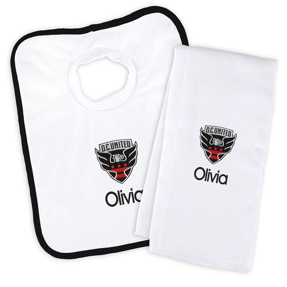 Infant White D.C. United Personalized Bib and Burp Cloth Set