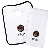 Infant White Houston Dynamo Personalized Bib and Burp Cloth Set