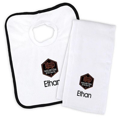 Infant White Houston Dynamo Personalized Bib and Burp Cloth Set