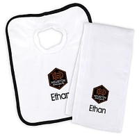 Infant White Houston Dynamo Personalized Bib and Burp Cloth Set