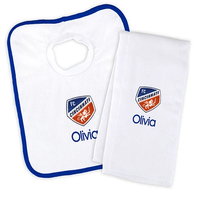 Infant White FC Cincinnati Personalized Bib and Burp Cloth Set