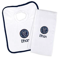 Infant White New York City FC Personalized Bib and Burp Cloth Set