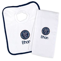 Infant White New York City FC Personalized Bib and Burp Cloth Set