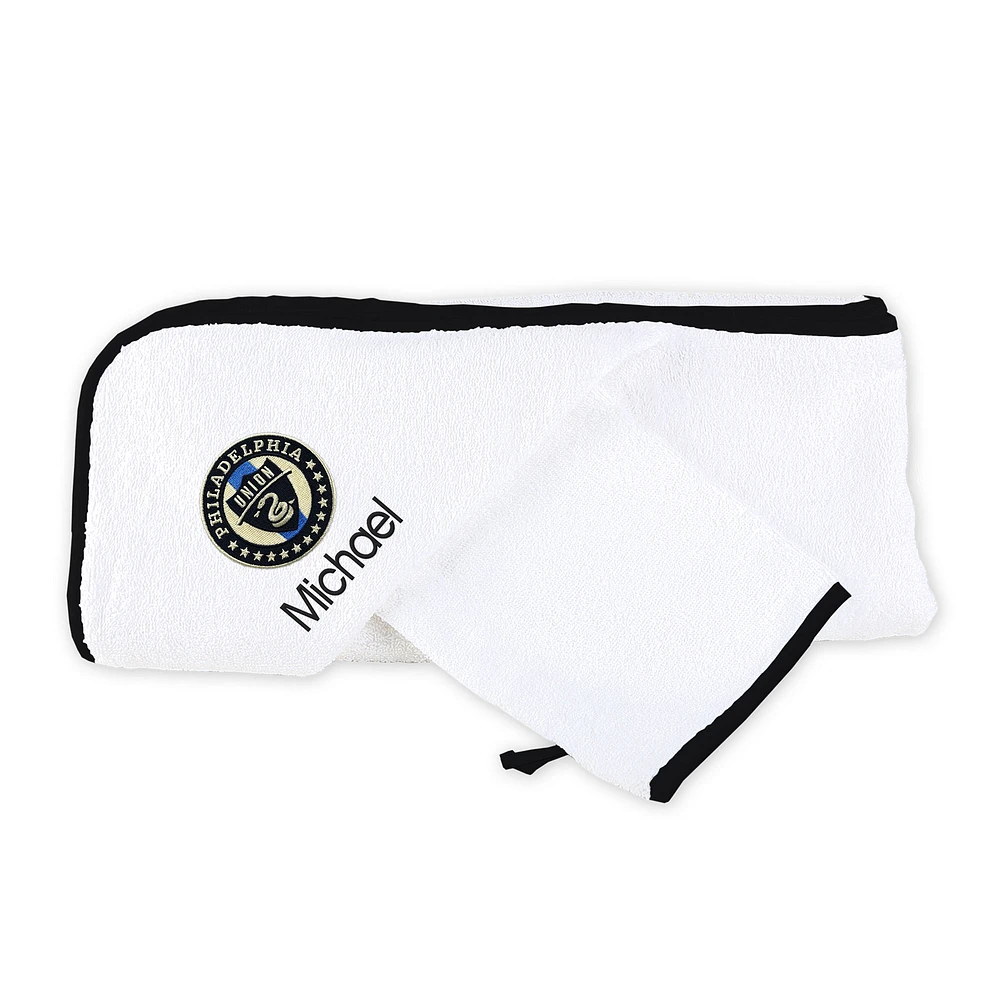 Infant White Philadelphia Union Personalized Hooded Towel & Mitt Set