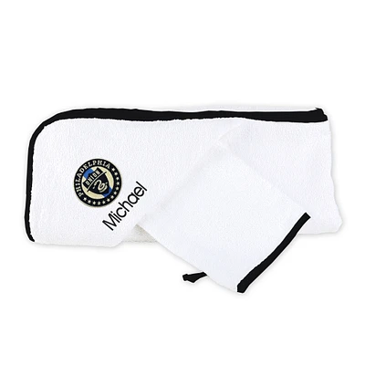 Infant White Philadelphia Union Personalized Hooded Towel & Mitt Set
