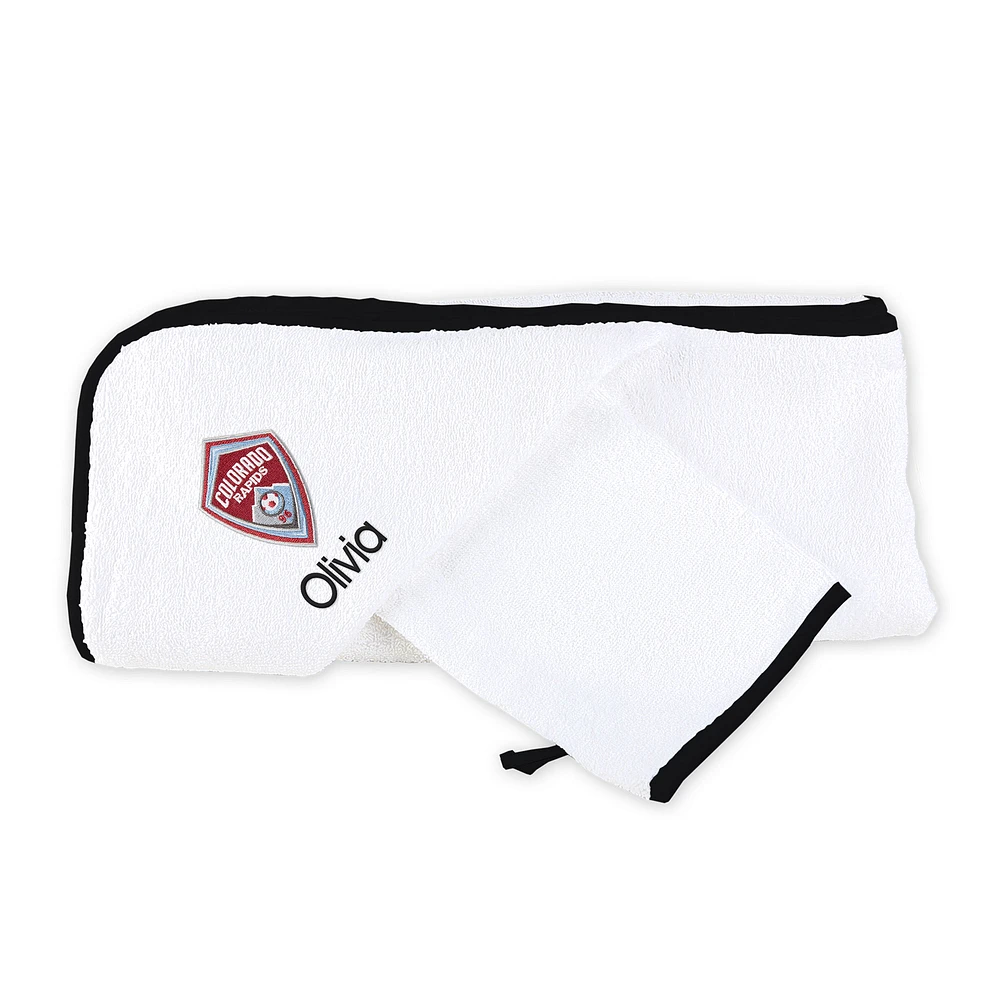 Infant White Colorado Rapids Personalized Hooded Towel & Mitt Set