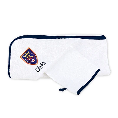 Infant White Real Salt Lake Personalized Hooded Towel & Mitt Set