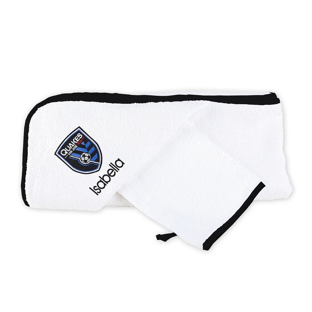 Infant White San Jose Earthquakes Personalized Hooded Towel & Mitt Set