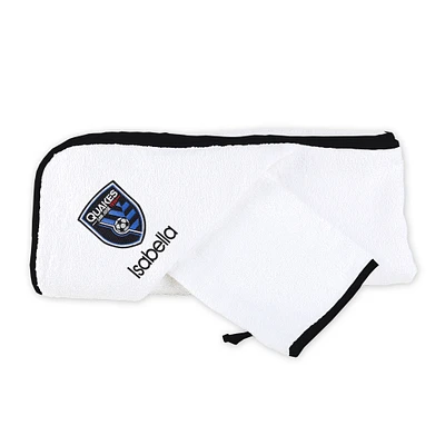 Infant White San Jose Earthquakes Personalized Hooded Towel & Mitt Set