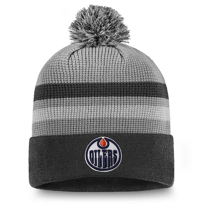 Men's Fanatics Gray Edmonton Oilers Authentic Pro Home Ice Cuffed Knit Hat with Pom