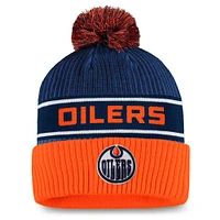 Men's Fanatics Navy/Orange Edmonton Oilers Authentic Pro Locker Room Cuffed Knit Hat with Pom