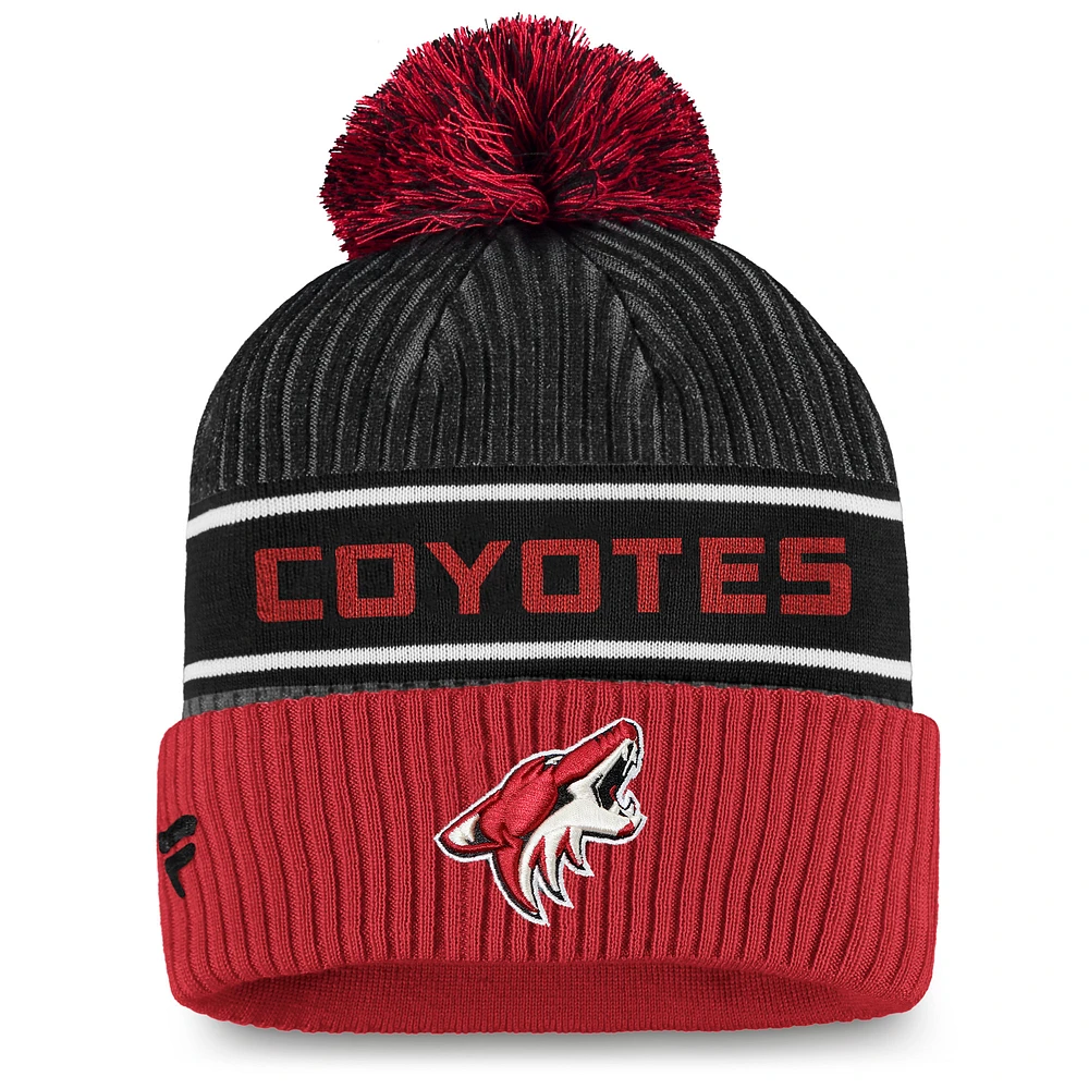 Men's Fanatics Black/Garnet Arizona Coyotes Authentic Pro Locker Room Cuffed Knit Hat with Pom