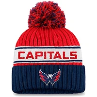 Women's Fanatics Navy/Red Washington Capitals Authentic Pro Locker Room Cuffed Knit Hat with Pom