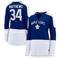 Women's Auston Matthews Blue/White Toronto Maple Leafs Power Player Long Sleeve Notch Neck T-Shirt