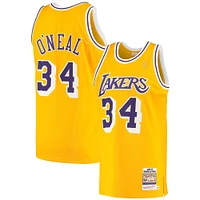 Men's Mitchell & Ness Shaquille O'Neal Gold Los Angeles Lakers 1996/97 Hardwood Classics Authentic Jersey