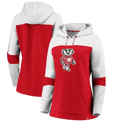 Women's Fanatics Red Wisconsin Badgers Iconic Colorblocked Pullover Hoodie