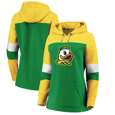 Women's Fanatics Green/Yellow Oregon Ducks Iconic Colorblocked Pullover Hoodie