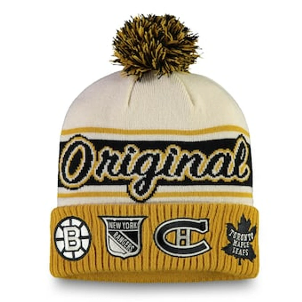 Men's Fanatics Tan NHL Original 6 Refresh Cuffed Knit Hat with Pom